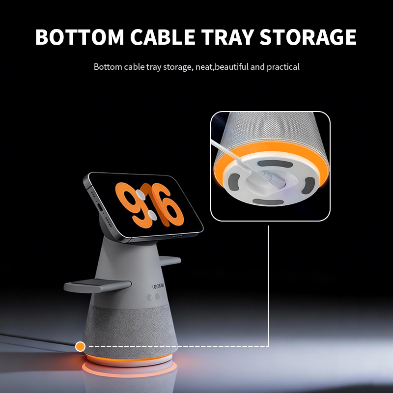 R10 5-in-1 Rotary Touch Wireless Charger with Bluetooth Speaker and Clock — product detail view