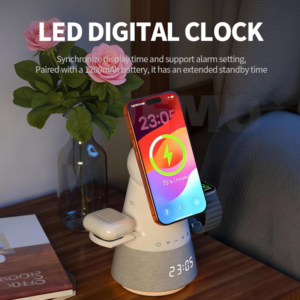 R10 5-in-1 Rotary Touch Wireless Charger with Bluetooth Speaker and Clock — WECENT GaN and wireless charger manufacturer