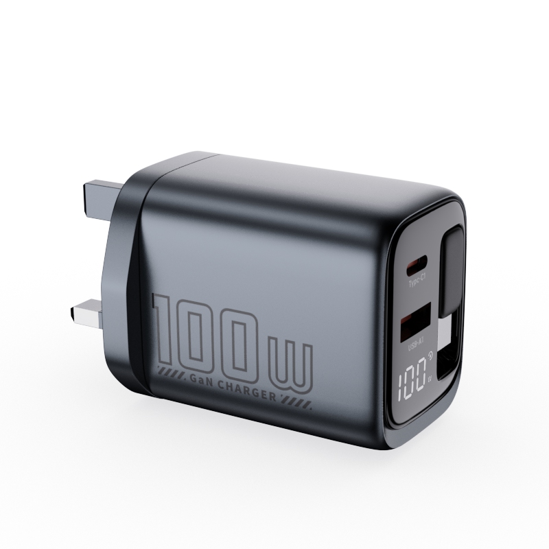 WEX100S 100W Retractable GaN Fast Charger with Power Display — product detail view