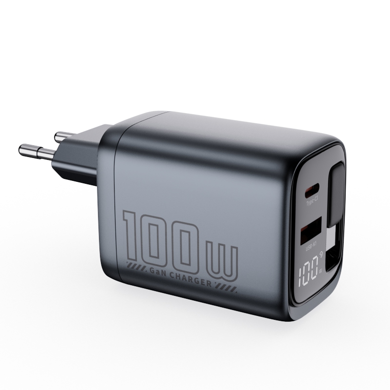 WEX100S 100W Retractable GaN Fast Charger with Power Display — product detail view
