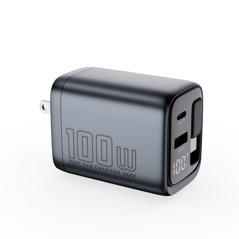 WEX100S 100W Retractable GaN Fast Charger with Power Display — product detail view