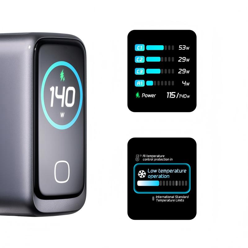 WEX140S 140W Smart Screen GaN Charger with AI Display — product detail view
