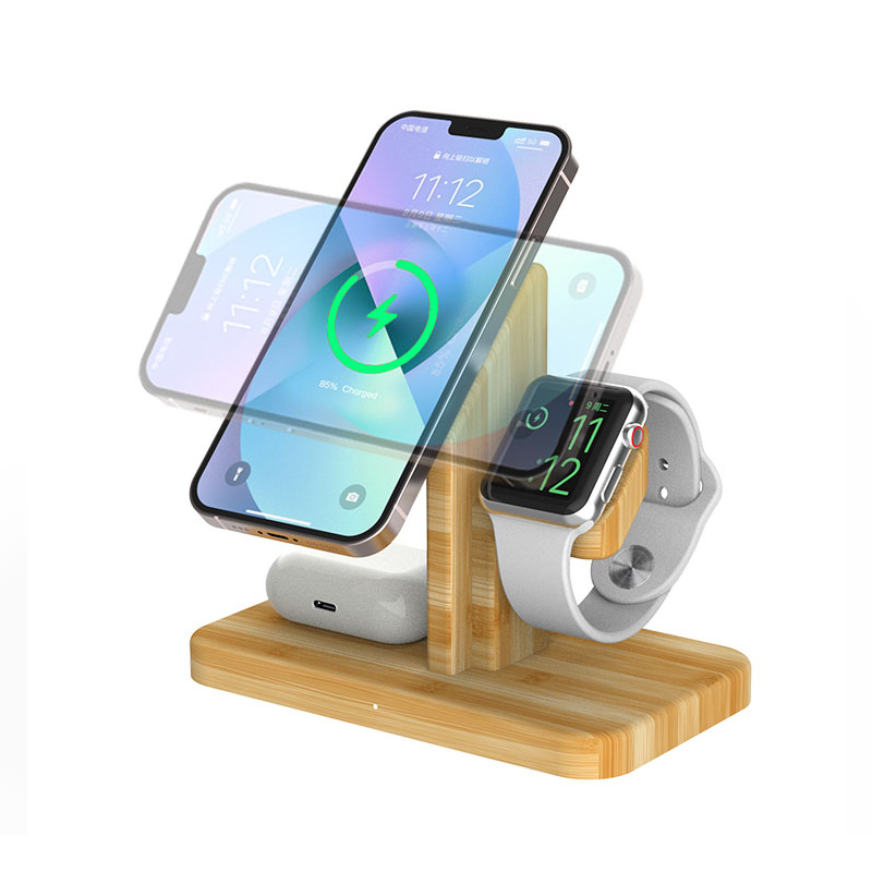 3-in-1 MagSafe15W Bamboo Iphone Wireless Charger — WECENT GaN and wireless charger manufacturer