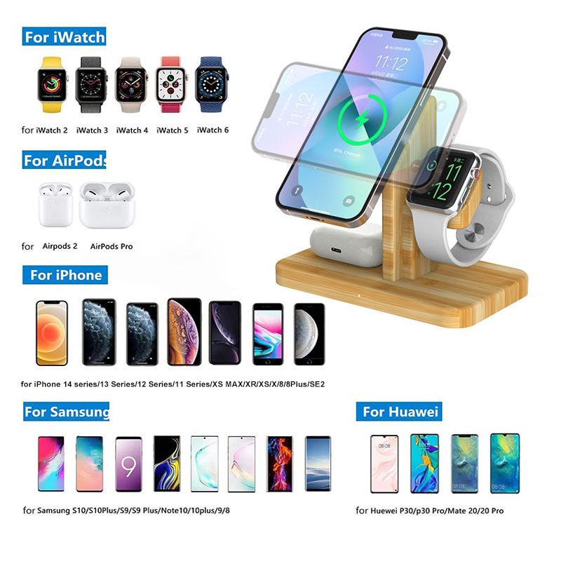 3-in-1 MagSafe15W Bamboo Iphone Wireless Charger — product detail view