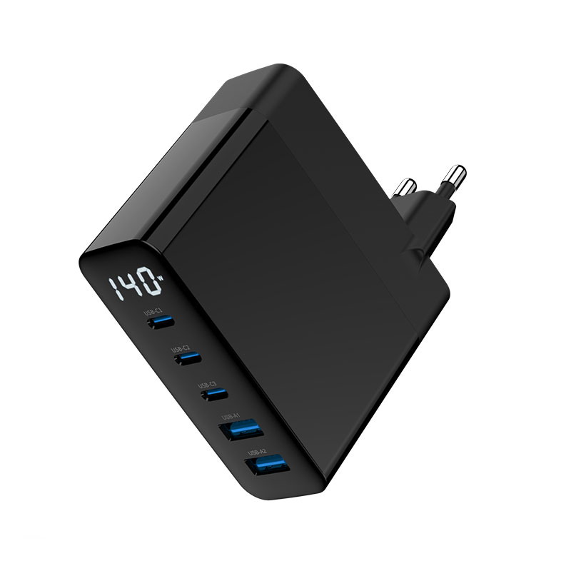 Black & White WEG-140W-2A3C 140W GaN charger with EU,UK,US,AUS Plugs — product detail view