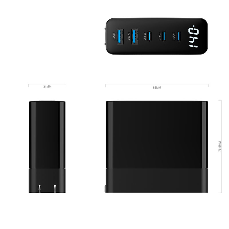 Black & White WEG-140W-2A3C 140W GaN charger with EU,UK,US,AUS Plugs — product detail view
