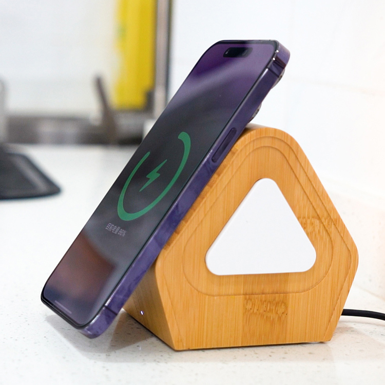 WEG-2201 3-in-1 15W MagSafe Bamboo Wireless Charger — product detail view