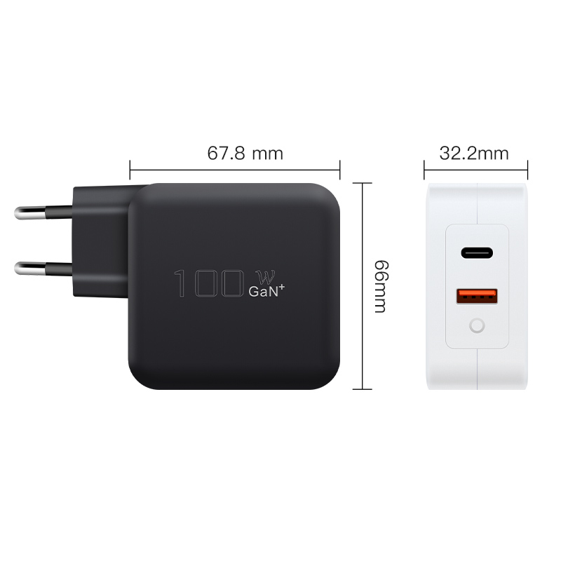 WEP-100-C Black,White 100W GaN charger With EU,UK,US,AUS Plug — product detail view