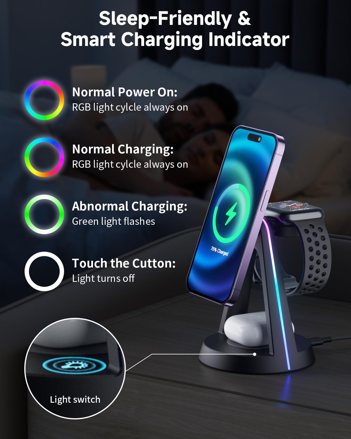 Y308 Wireless Charger With RGB Ambient Lighting — product detail view