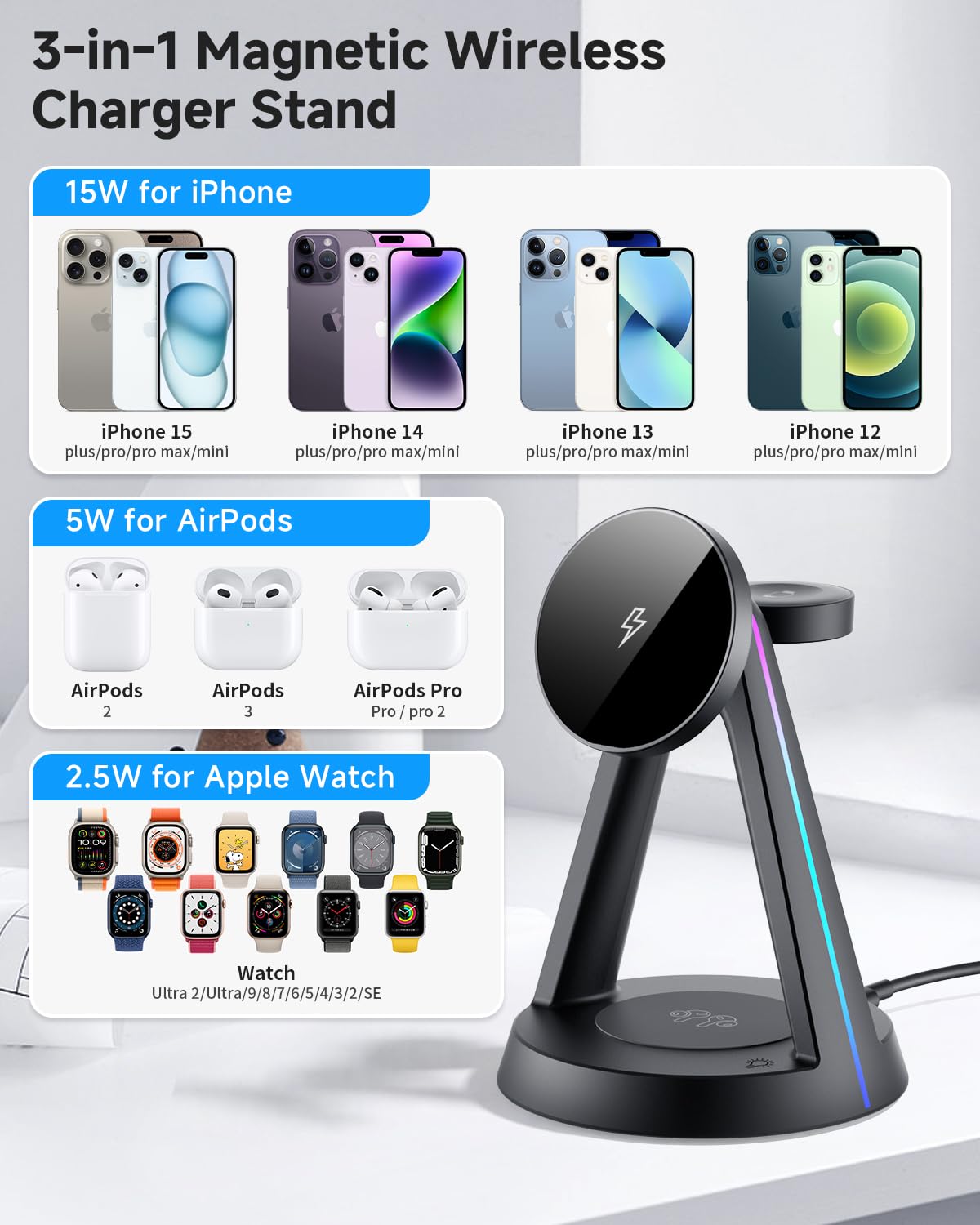 Y308 Wireless Charger With RGB Ambient Lighting — product detail view